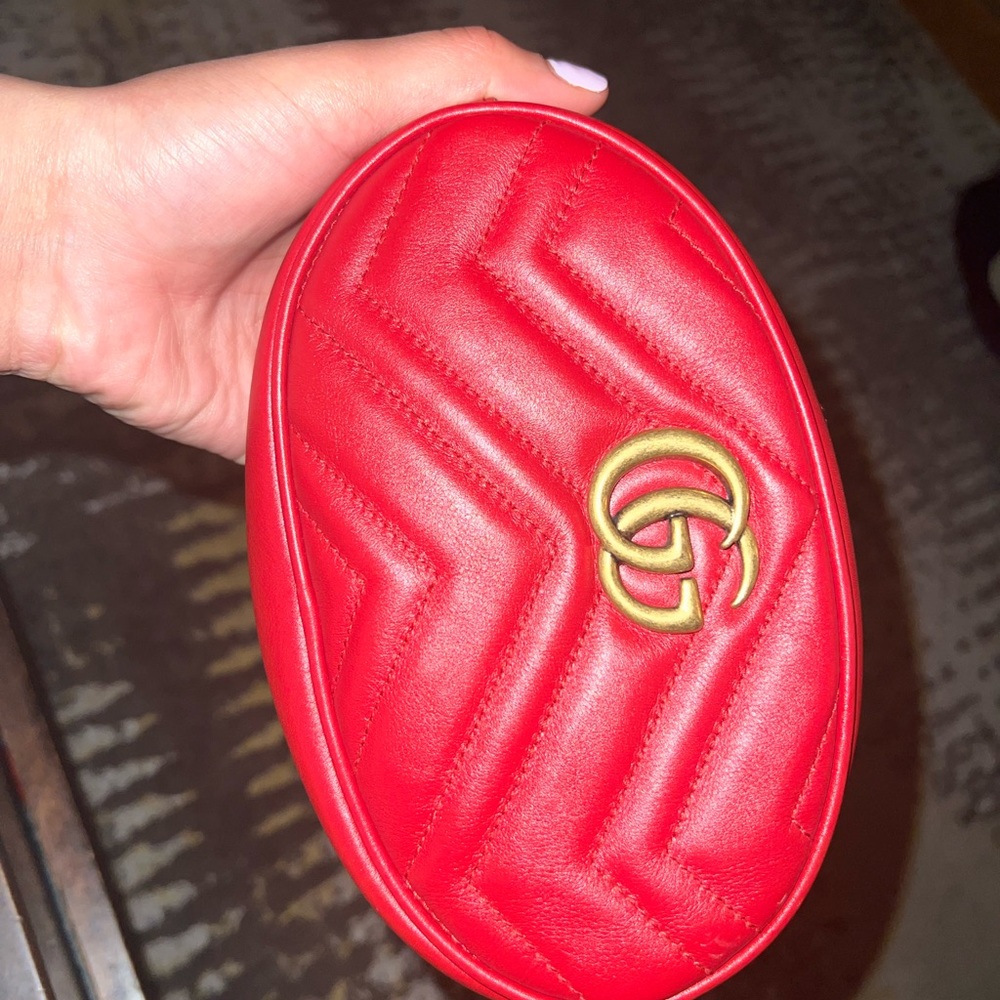 Authentic Red Gucci marmont matelasse leather belt bag